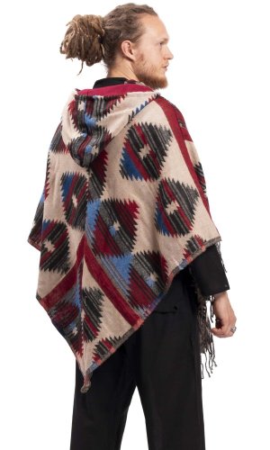 Pončo se vzory PANKAJ červeno-modrá II.