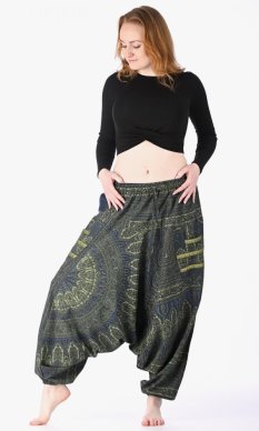 Háremové nohavice / Sultánky Mandala modro-zelené