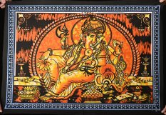Látkový obrázek Ganesha tmavě žlutý