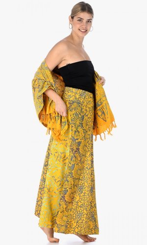Długa spódnica z sarongiem żółta - Rozmiar: XL