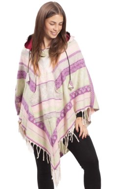 Pončo se vzory PANKAJ zeleno-růžová III.