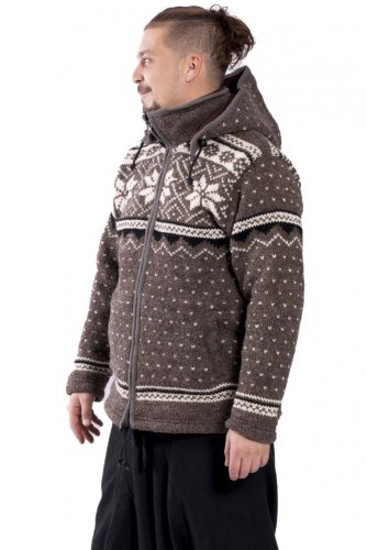 Vlněná svetrobunda s norským vzorem hnědá