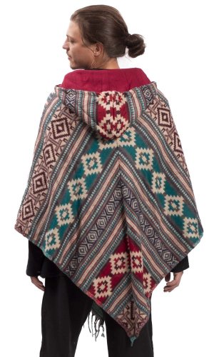 Pončo se vzory PANKAJ červeno-modré III.