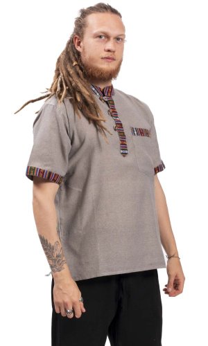 Košile Nepál / ADORN s krátkým rukávem světle šedá