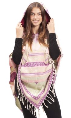 Pončo se vzory PANKAJ fialovo-béžová II.