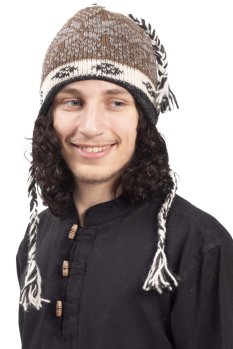 Vlněná čepice se střapci / černo-hnědá III.