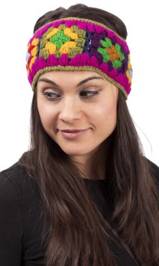 Vlněná čelenka FLOWER  / ružová VIIi.
