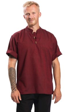 Košeľa Nepál / ETNO KURTA s krátkym rukávom vínová