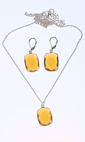 Set náhrdelník a náušnice jantarově žlutý hranatý - Varianta: Růžově zlatý řetízek