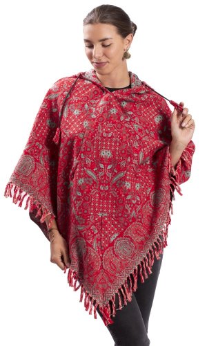 Pončo se vzory PANKAJ červené VII.