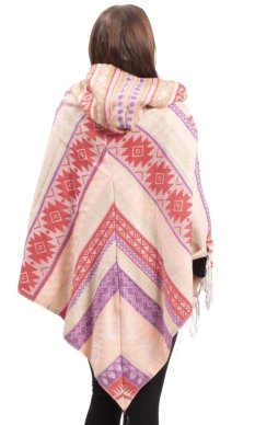 Pončo se vzory PANKAJ červeno-fialová I.
