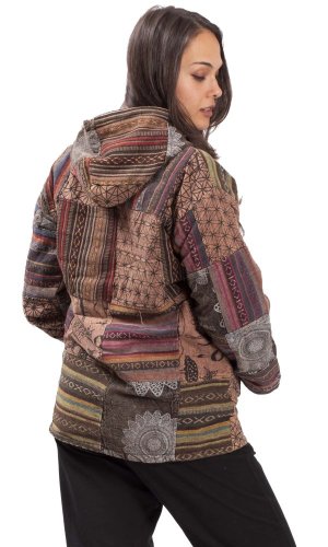 Ciepła kurtka PATCHWORK HARMONY brązowa - Rozmiar: 2XL