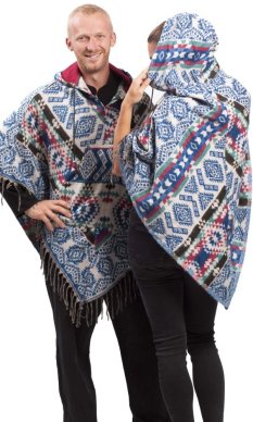 Ponczo z wzorami PANKAJ niebiesko-biały I.