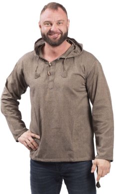 Košile Nepál / ETNO KURTA s kapucí hnědo-béžová