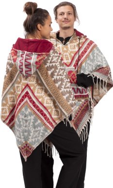 Ponczo z wzorami PANKAJ czerwono-beżowy IV.