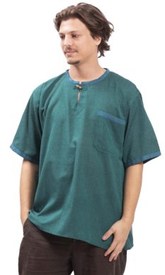 Košeľa / ETNO KURTA MILDRIM s krátkym rukávom  smaragdová I.