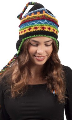 Vlněná čepice se střapci / černá IV.