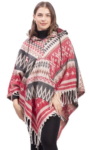 Pončo se vzory PANKAJ červeno-šedé