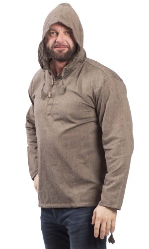 Košile Nepál / ETNO KURTA s kapucí hnědo-béžová - Velikost: 3XL