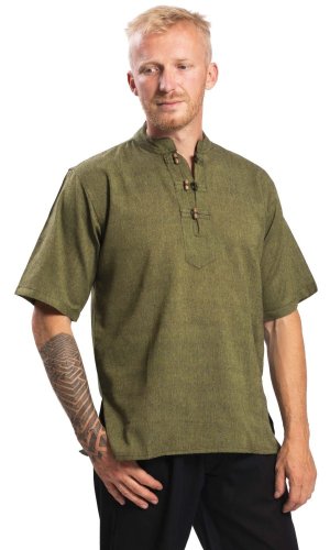 Koszula Nepal / ETNO KURTA z krótkim rękawkiem zielona