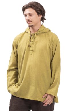 Koszula indyjska / ETNO KURTA z kapturem  jasno zielona I.