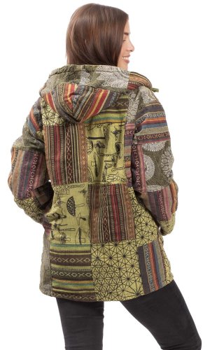 Ciepła kurtka PATCHWORK HARMONY zielona - Rozmiar: L