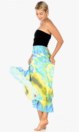 Dlhá sukňa Batik modro-žltá - Veľkosť: XL