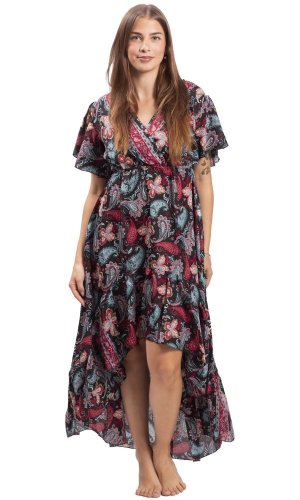 Dámské šaty dlouhé SNEHA černo-červené IV.