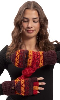 Wełniane rękawiczki z klapką / brązowo-pomarańczowy I.
