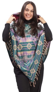 Pončo se vzory PANKAJ smaragdovo-fialová I.
