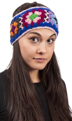 Vlněná čelenka FLOWER / modro-růžová IV.