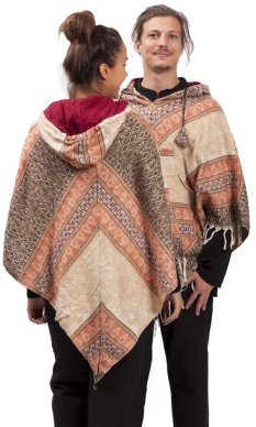 Pončo se vzory PANKAJ béžovo-oranžová I.