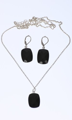 Set náhrdelník a náušnice černý hranatý - Varianta: Růžově zlatý řetízek