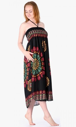 Długa spódnica / sukienka Mandala czarna multi
