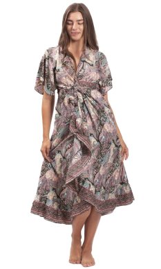 Sukienka kopertowa MAYA różowo-szara I.
