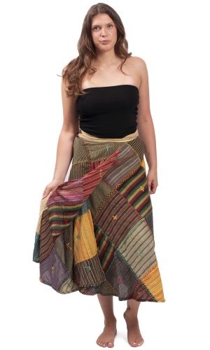 Długa spódnica kopertowa KANTHA / ciepłe odcienie z elementami żółtego