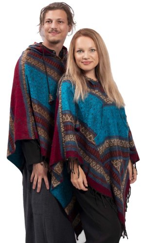 Pončo se vzory INDIRA červeno-modré I.