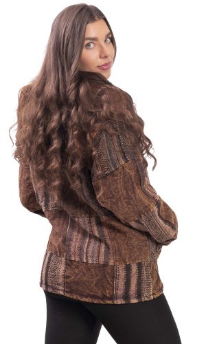 Ciepła kurtka PATCHWORK brązowa - Rozmiar: 2XL