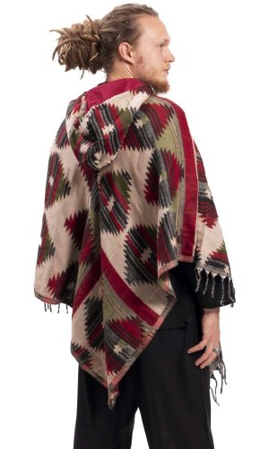 Pončo se vzory PANKAJ béžovo-zelená I.