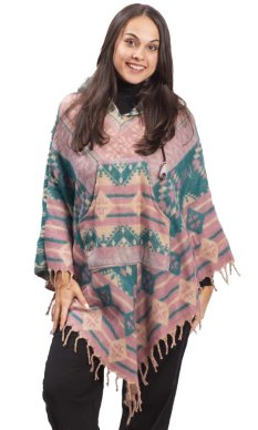 Pončo se vzory PANKAJ smaragdovo-fialová II.