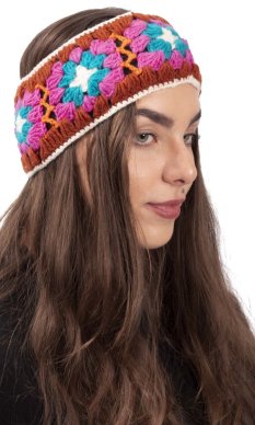 Vlněná čelenka FLOWER  / hnedá I.