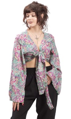 Bolero GITA z długim rękawem różowo-zielone I.