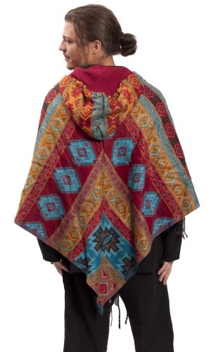 Pončo se vzory PANKAJ červeno-modré V.