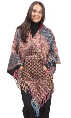 Pončo se vzory PANKAJ hnědo-béžová IV.