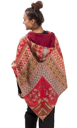 Pončo se vzory PANKAJ červeno-béžová I.