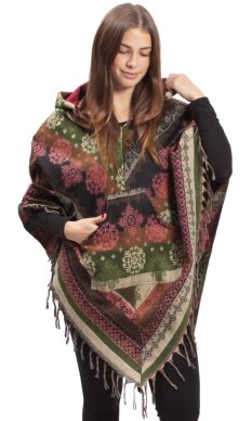 Ponczo z wzorami PANKAJ brązowo-zielony I.