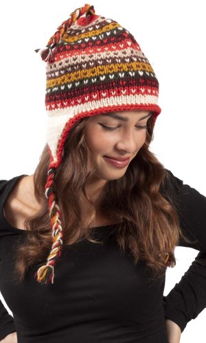 Vlněná čepice se střapci / bílo-oranžová