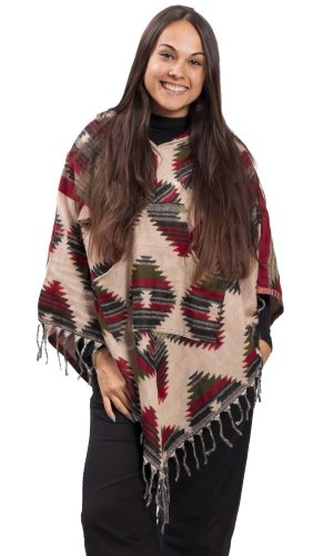 Pončo se vzory PANKAJ béžovo-zelená I.