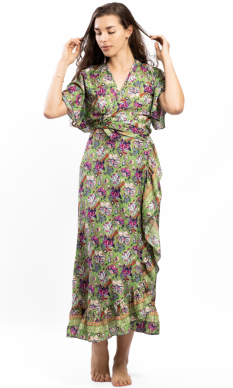 Długa sukienka damska MAYA fioletowo-zielona