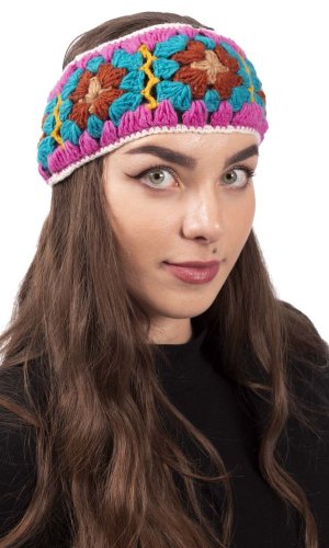 Vlněná čelenka FLOWER / růžová II.
